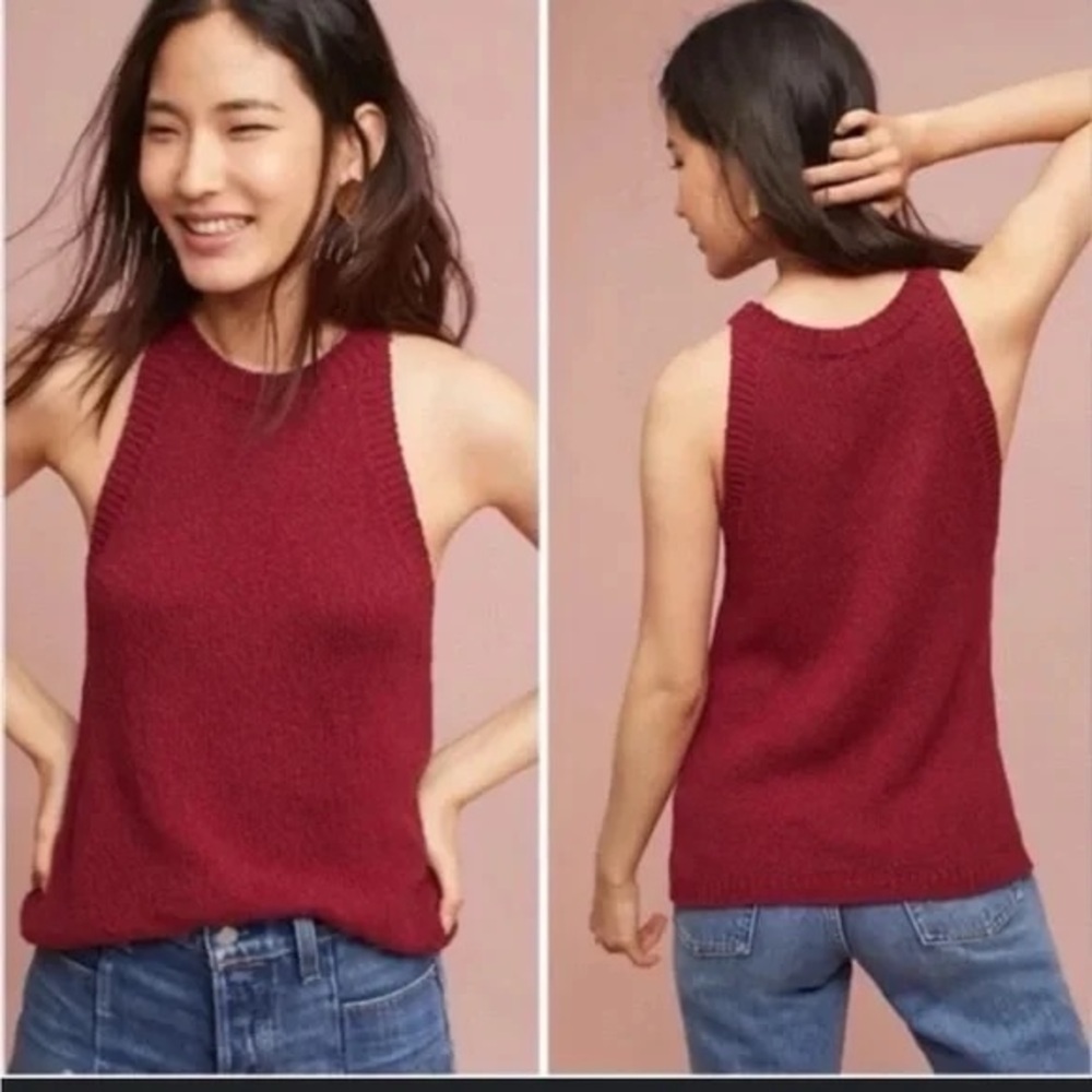Anthropologie Maeve Burgundy Knit Tank Top